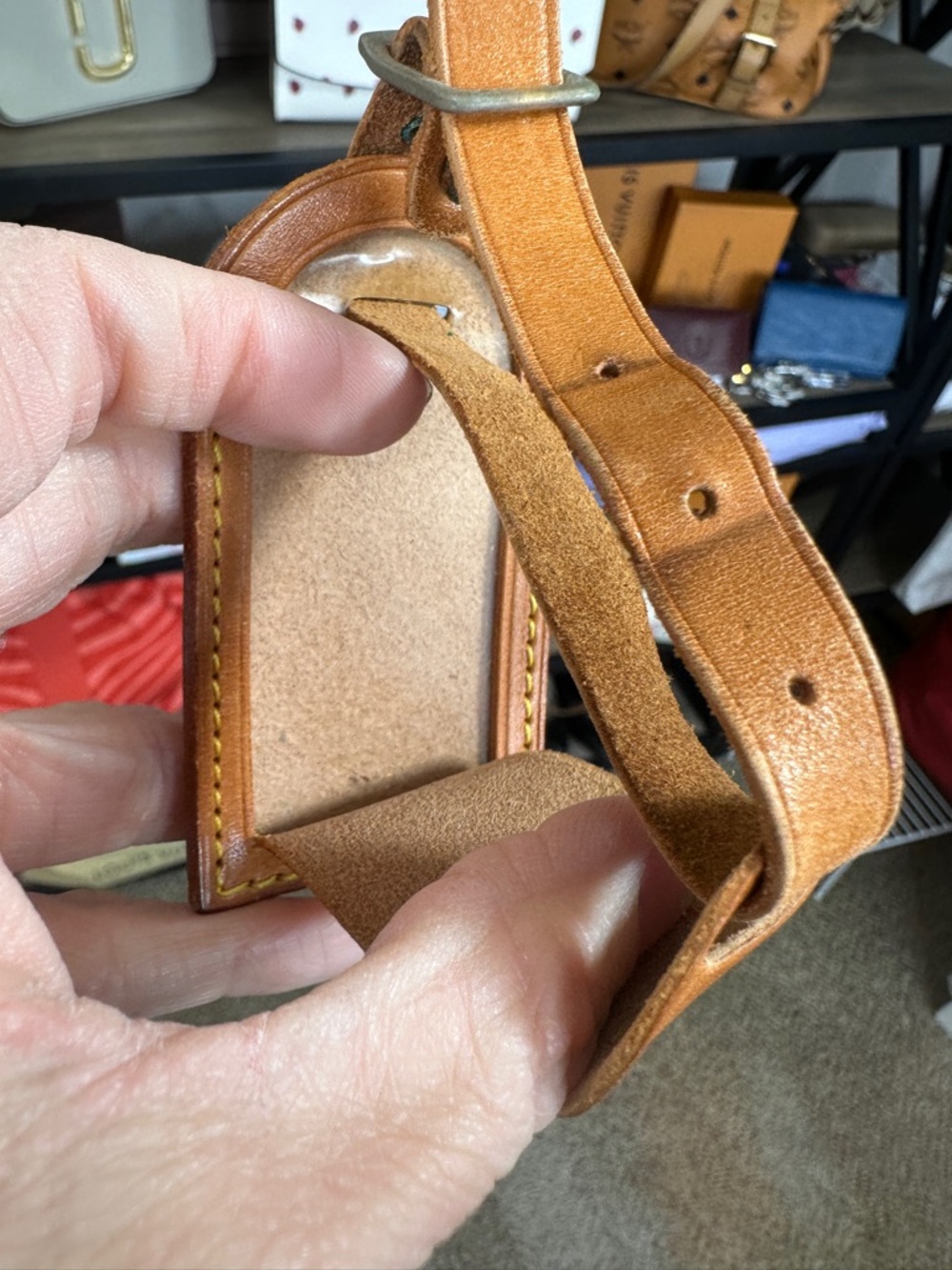 Louis Vuitton Vachetta Leather Luggage Tag - Light Brown with Yellow Stitching - Picture 8 of 8